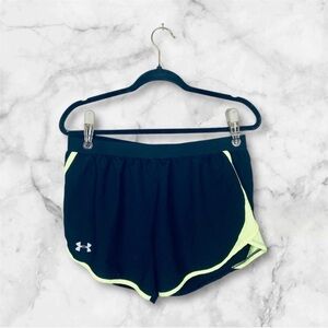 Under Armour black/neon hem lined loose fit athletic shorts size medium